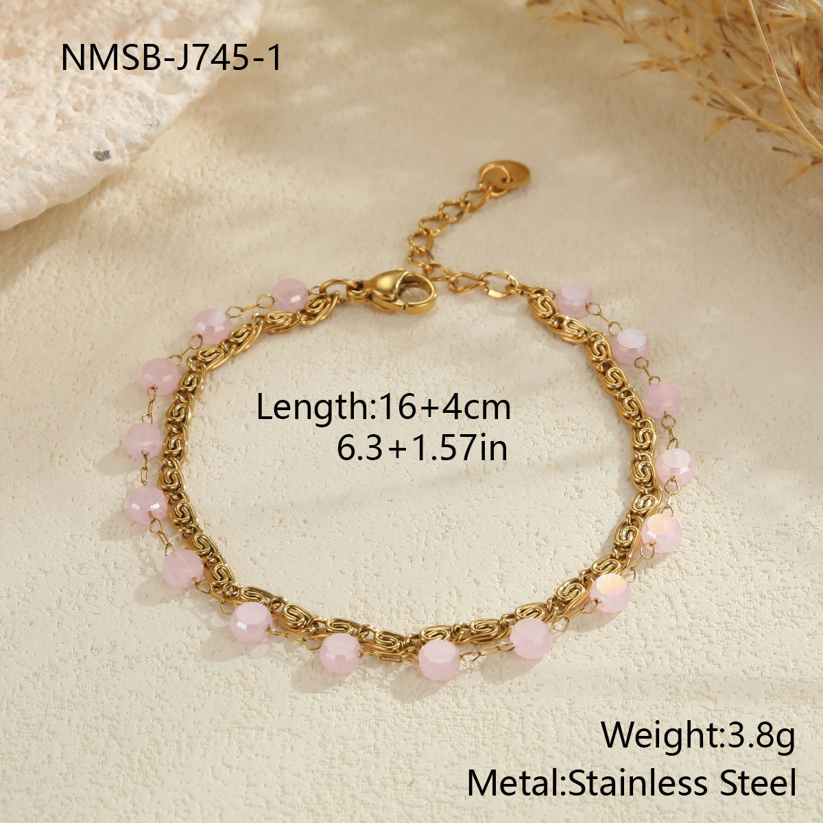 Colorful Beaded Stainless Steel Necklace Gold-plated Double Layer Twin All-match Clavicle Chain