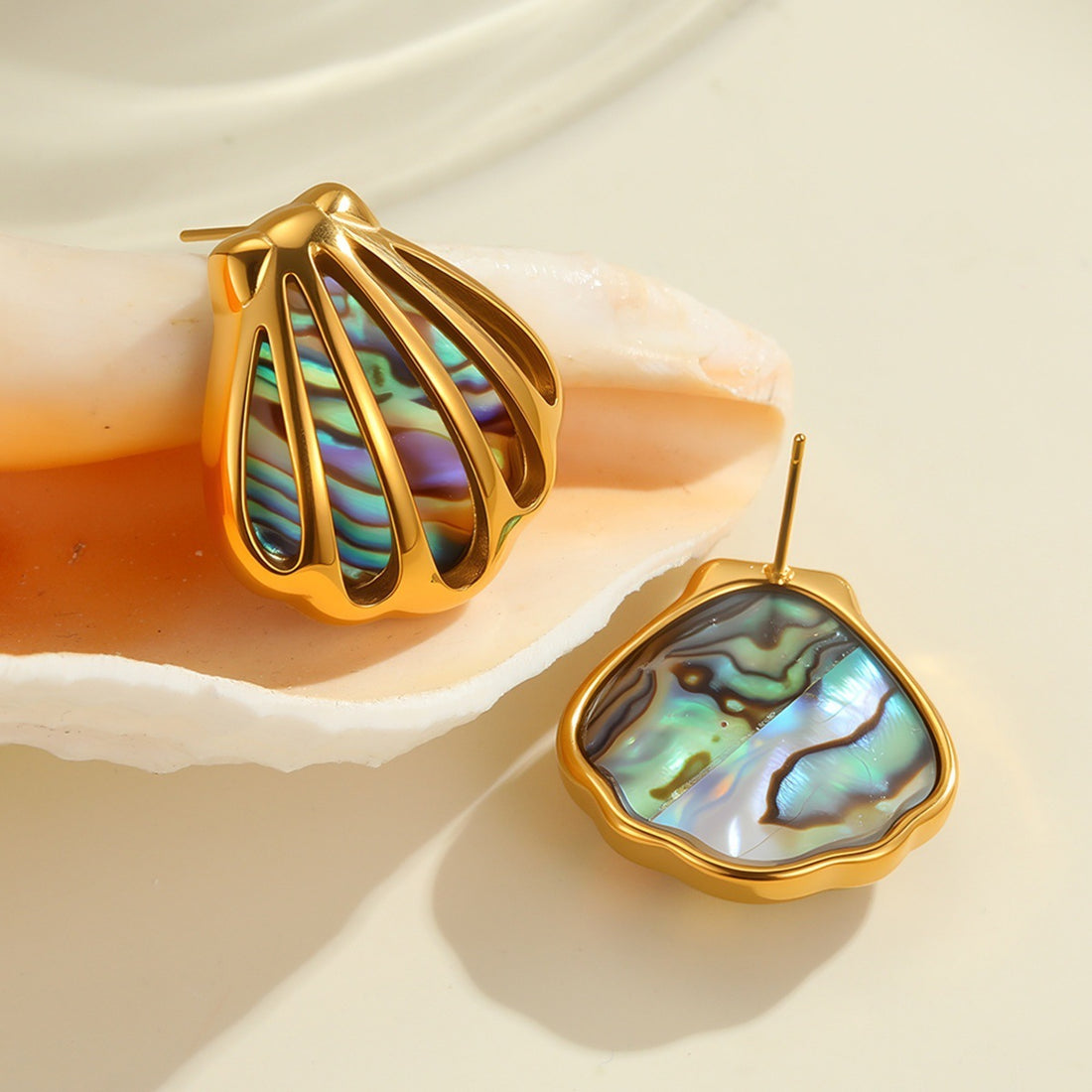 Scallop Shell Stainless Steel Necklace Gold Plated Ins High-grade Ear Studs Earrings