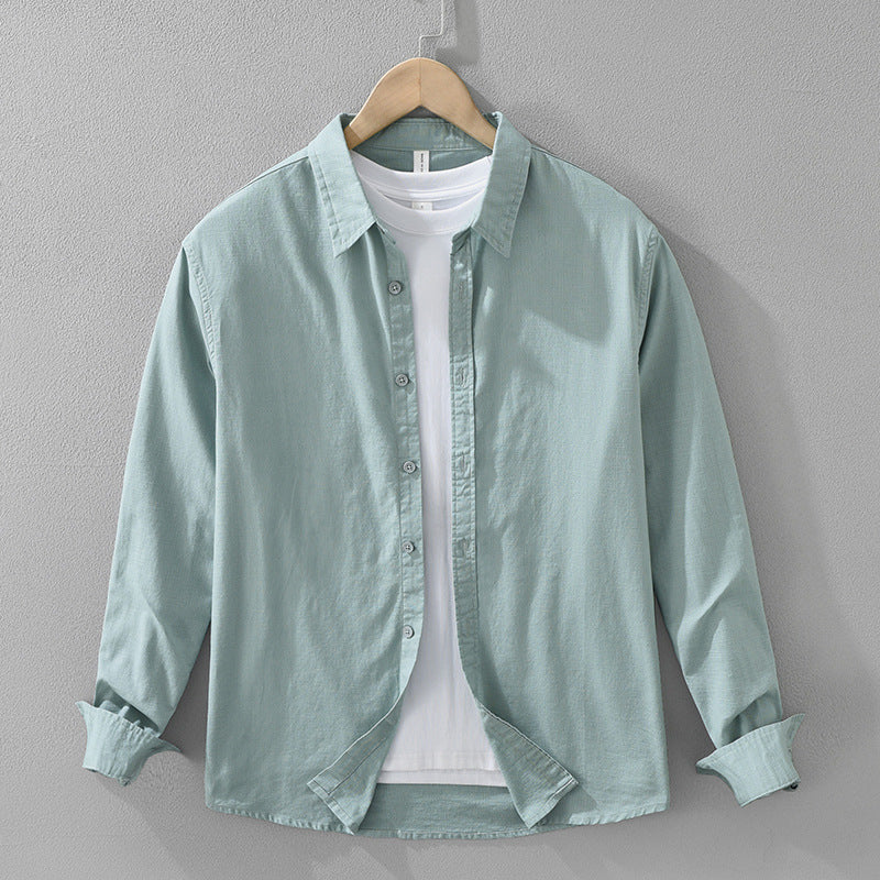 Men's Japanese Cotton Linen Long Sleeve Blouse Fashion All-matching